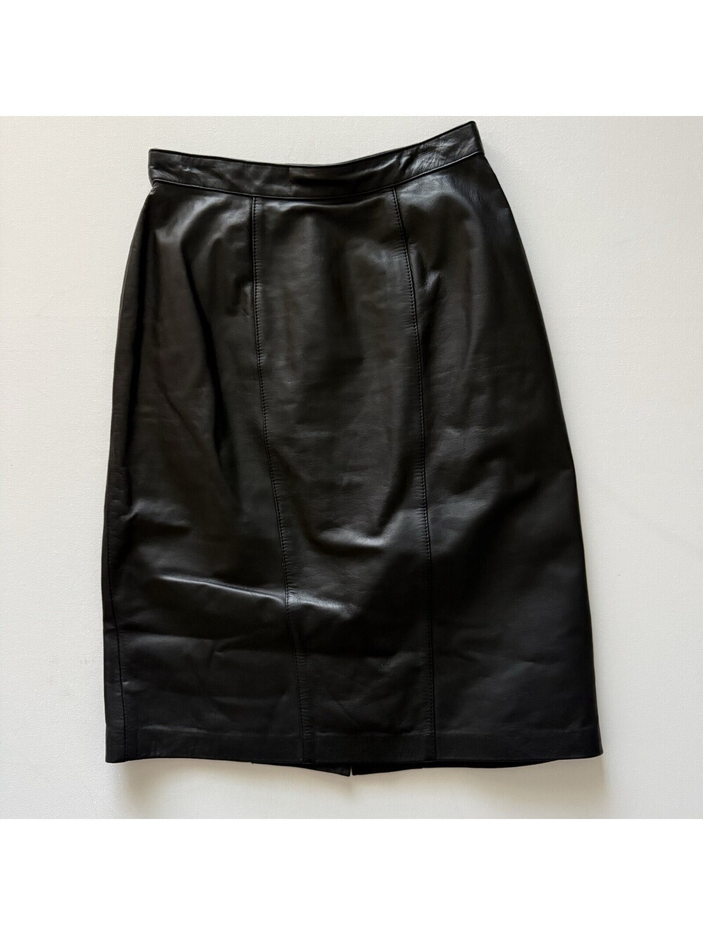 Vintage Lord & Taylor Petites Black Genuine Leather Pencil Skirt Size 4